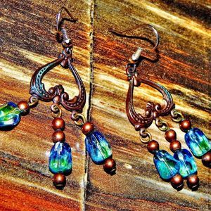 <3 BoHo Blue/Green Hombre Dangle Earrings <3